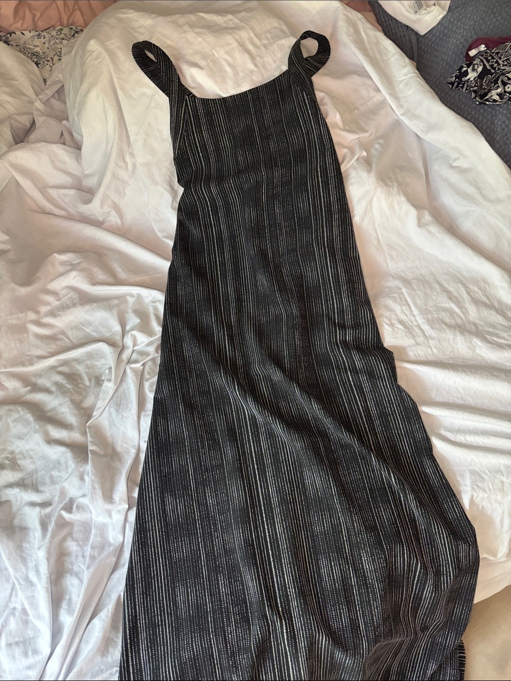 Athleta Black Gray Striped Cross Back Maxi Dress Small